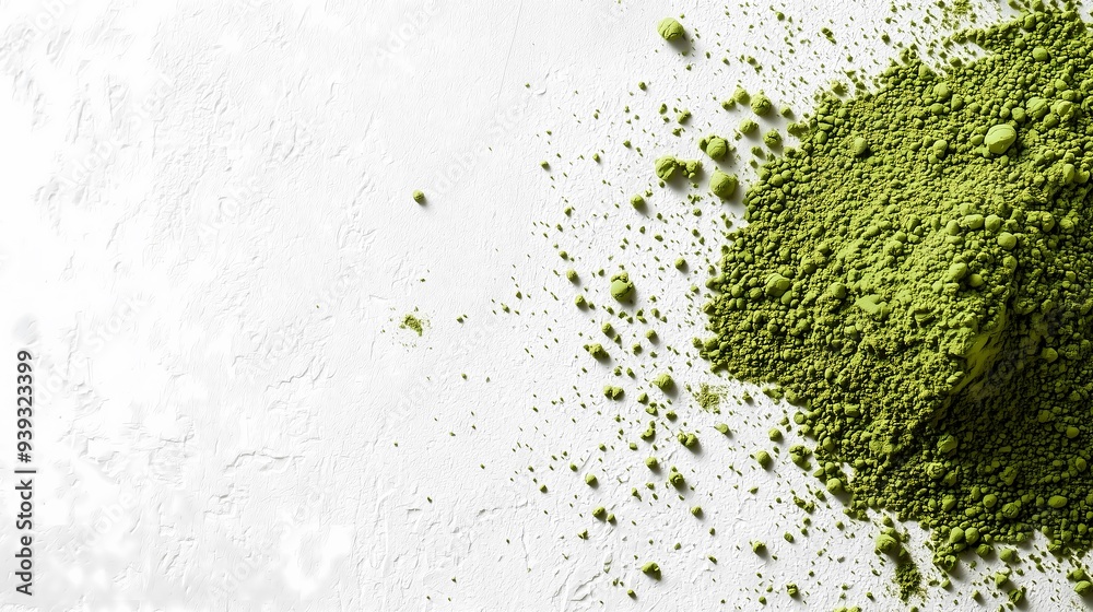 Green Tea Powder on White Background.