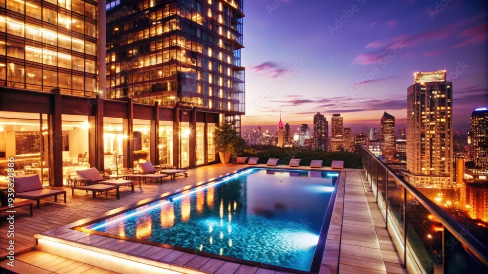 Obraz premium Rooftop Infinity Pool with City Skyline at Dusk
