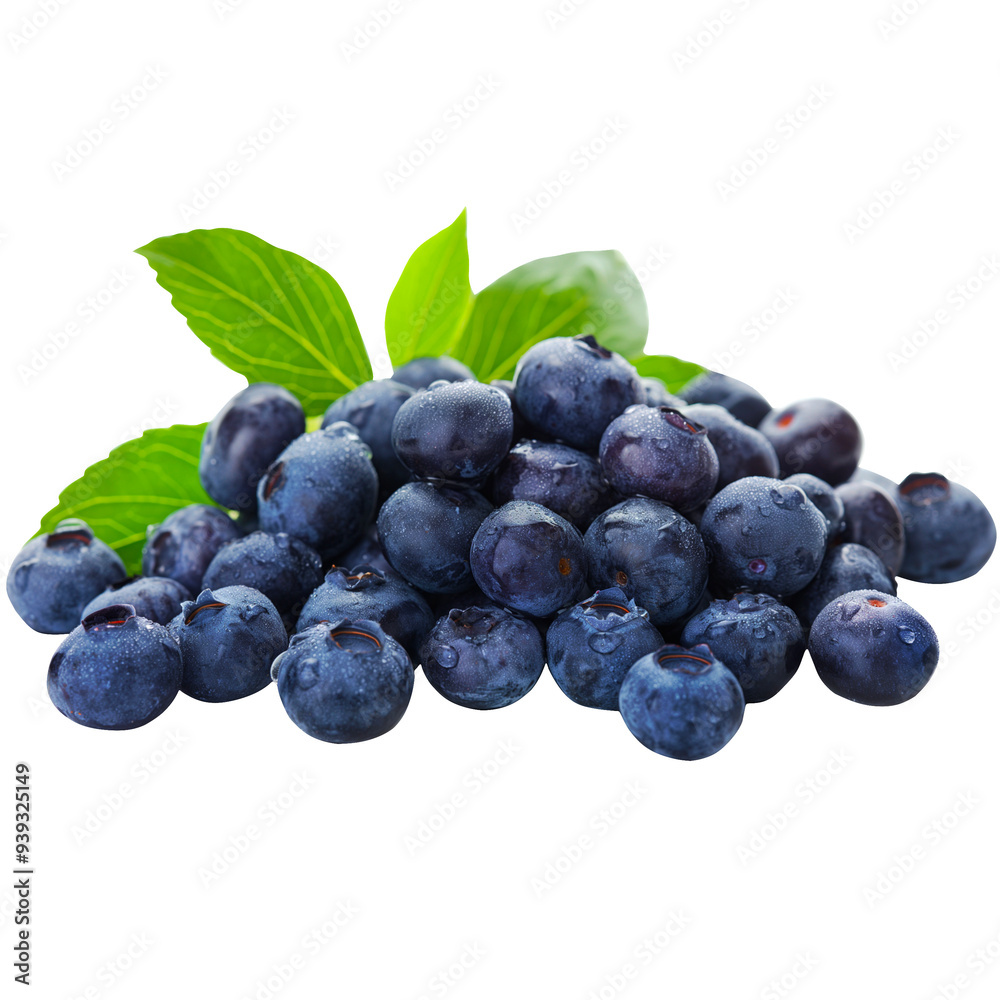 Pile of Fresh Blueberry with Green Leaves Isolated on Transparent Background. Pile of Fresh Blueberry with Green Leaves Isolated on Transparent Background.