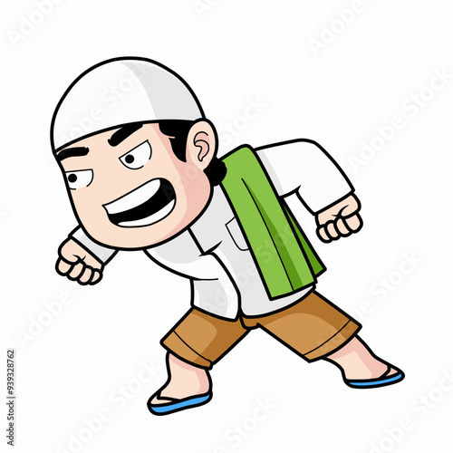 Illustrated images of cute Muslim children. with a koko shirt and sarong