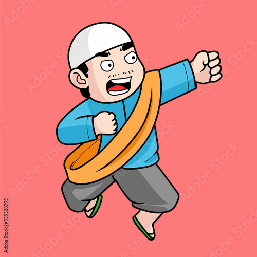 Illustrated images of cute Muslim children. with a koko shirt and sarong