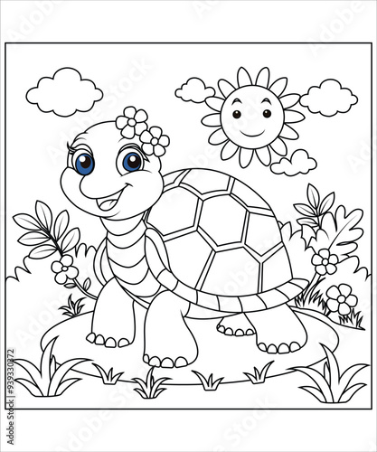 Tortoise coloring page for kids and adults