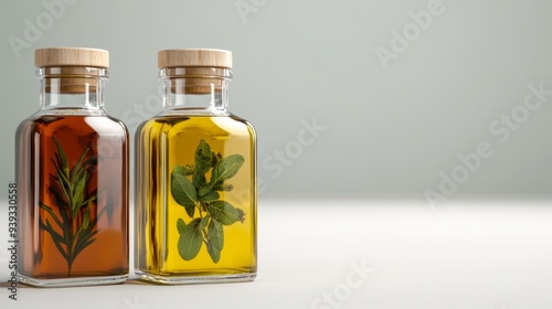 Two Bottles of Herbal Oil with Rosemary and Sage
