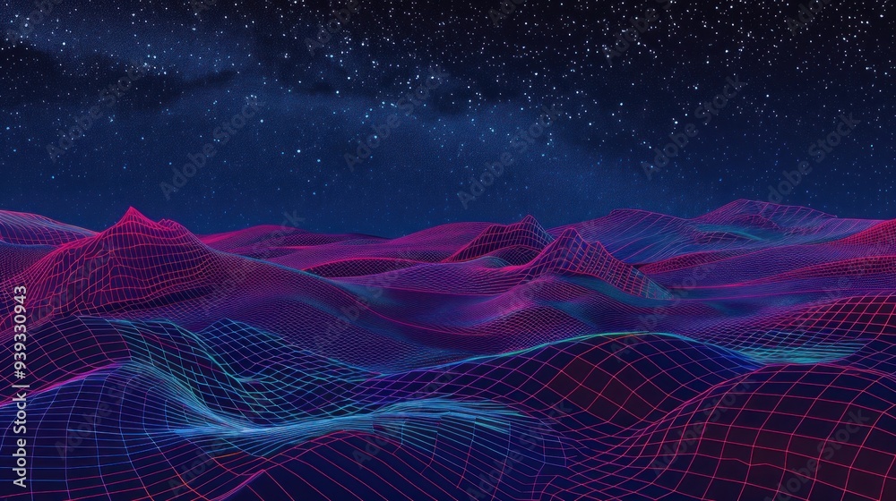 Digital Landscape Under a Starry Sky Digital Landscape Under a Starry Sky