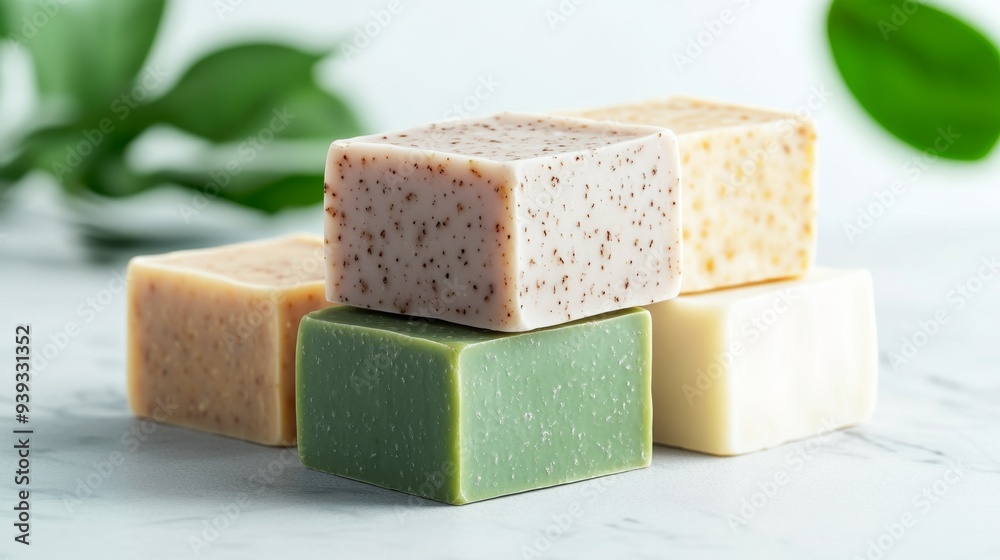Natural Handmade Soap Bars Stacked on Marble Surface Natural Handmade Soap Bars Stacked on Marble Surface