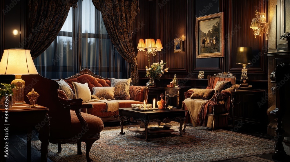Elegant Living Room with Warm Lighting Elegant Living Room with Warm Lighting
