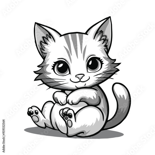 A charming cat illustration, featuring a playful feline with bright eyes and a sleek, smooth coat, capturing a moment of curiosity and whimsy.