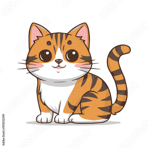 A charming cat illustration, featuring a playful feline with bright eyes and a sleek, smooth coat, capturing a moment of curiosity and whimsy.