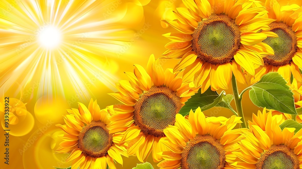 Sunflowers on a yellow background with bokeh effect Sunflowers on a yellow background with bokeh effect