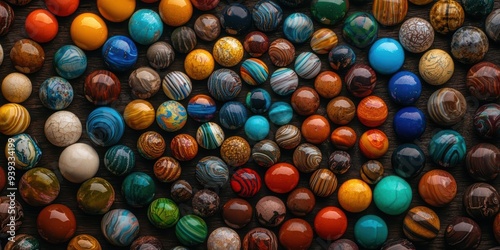 Colorful marbles arranged in a close-up pattern.