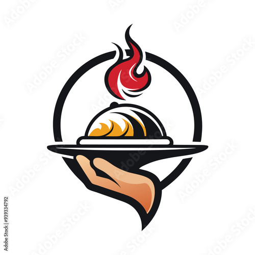 Simple vector logo of a hand holding an open platter with food, featuring smoke rising above, set against a white background