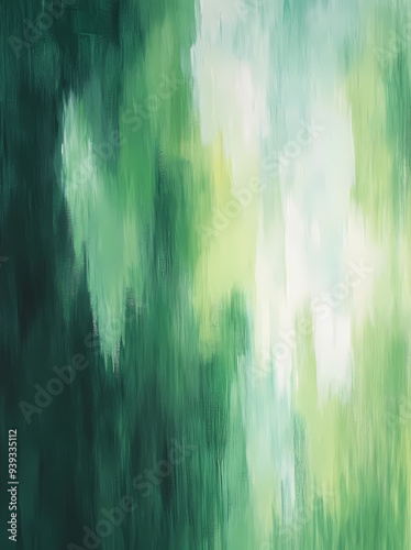 Abstract Painting with Green Shades and Blurred Vertical Lines