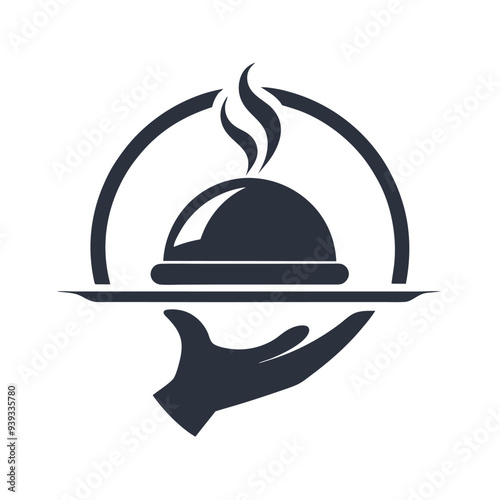 Simple vector logo of a hand holding an open platter with food, featuring smoke rising above, set against a white background