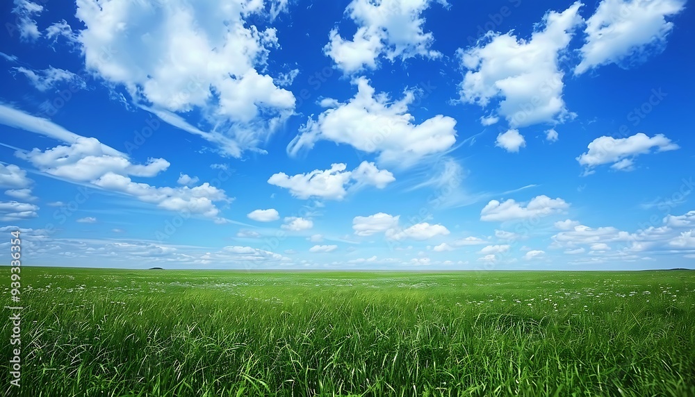 Green field and blue sky with white clouds Green field and blue sky with white clouds