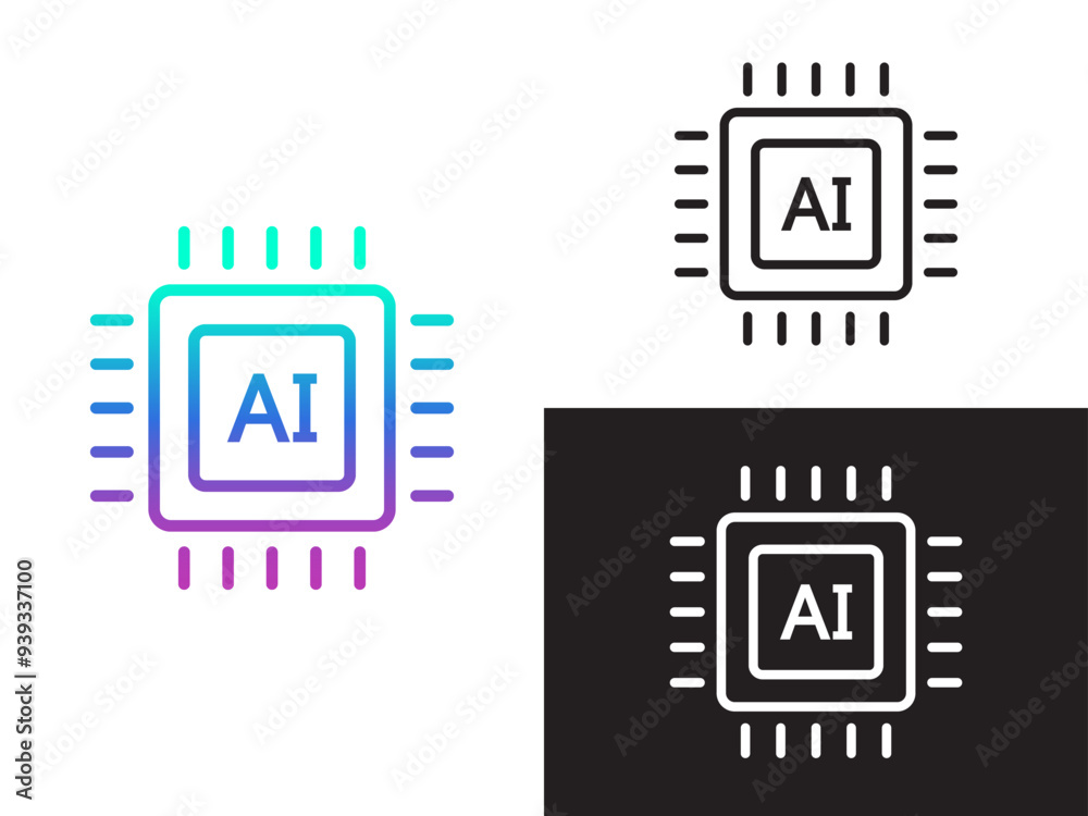AI processor chip icon. Generate symbol. Artificial intelligence and ...