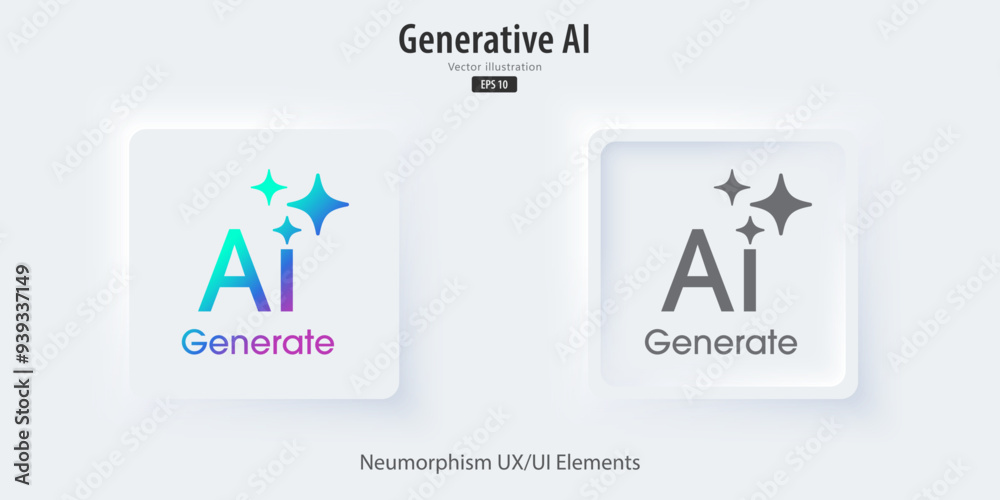Generate AI icon. A set of 3D buttons active and inactive with icon ...