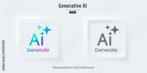 Generate AI icon. A set of 3D buttons active and inactive with icon symbols. Neumorphism style, UI UX design for app and web. Vector illustration.