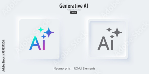Generate AI icon. A set of 3D buttons active and inactive with icon symbols. Neumorphism style, UI UX design for app and web. Vector illustration.