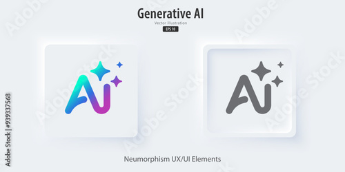 Generate AI icon. A set of 3D buttons active and inactive with icon symbols. Neumorphism style, UI UX design for app and web. Vector illustration.