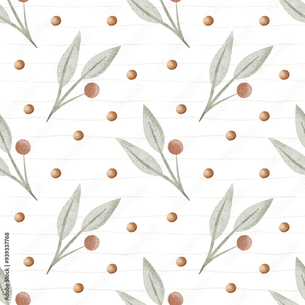 Fototapeta premium seamless pattern with leaves, twigs. Cartoon flat style. hand drawing. design for fabric, textile, print, wrapper 