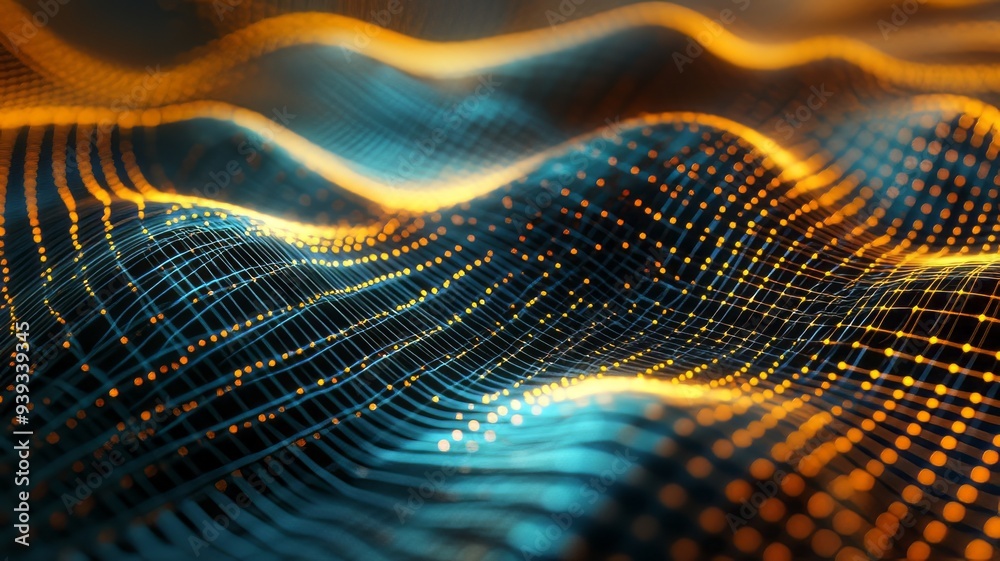 3D Mesh Grid with Light Reflections: Abstract Visual Effects 3D Mesh Grid with Light Reflections: Abstract Visual Effects