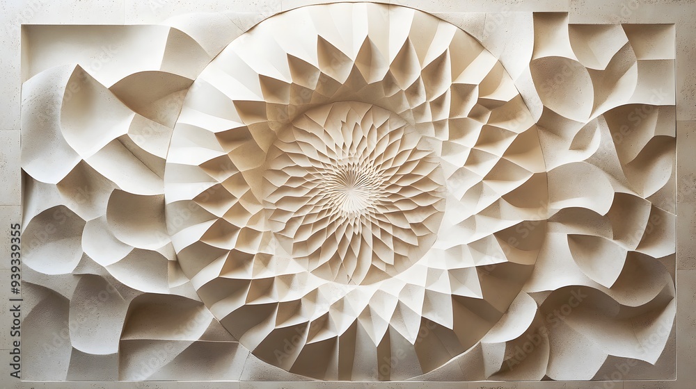 51. Abstract 3D wall art with intricate geometric patterns and a smooth circle ceramic surface 51. Abstract 3D wall art with intricate geometric patterns and a smooth circle ceramic surface