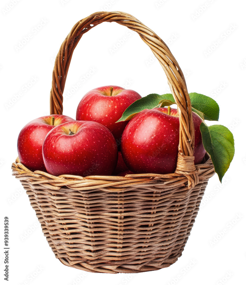 PNG Fresh red apples in a woven basket on display PNG Fresh red apples in a woven basket on display