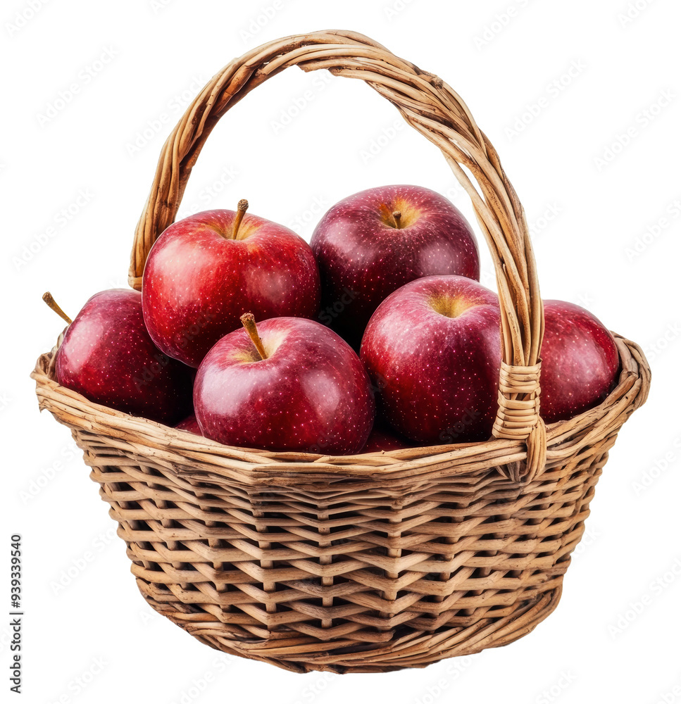 PNG Fresh red apples in a woven basket on display PNG Fresh red apples in a woven basket on display