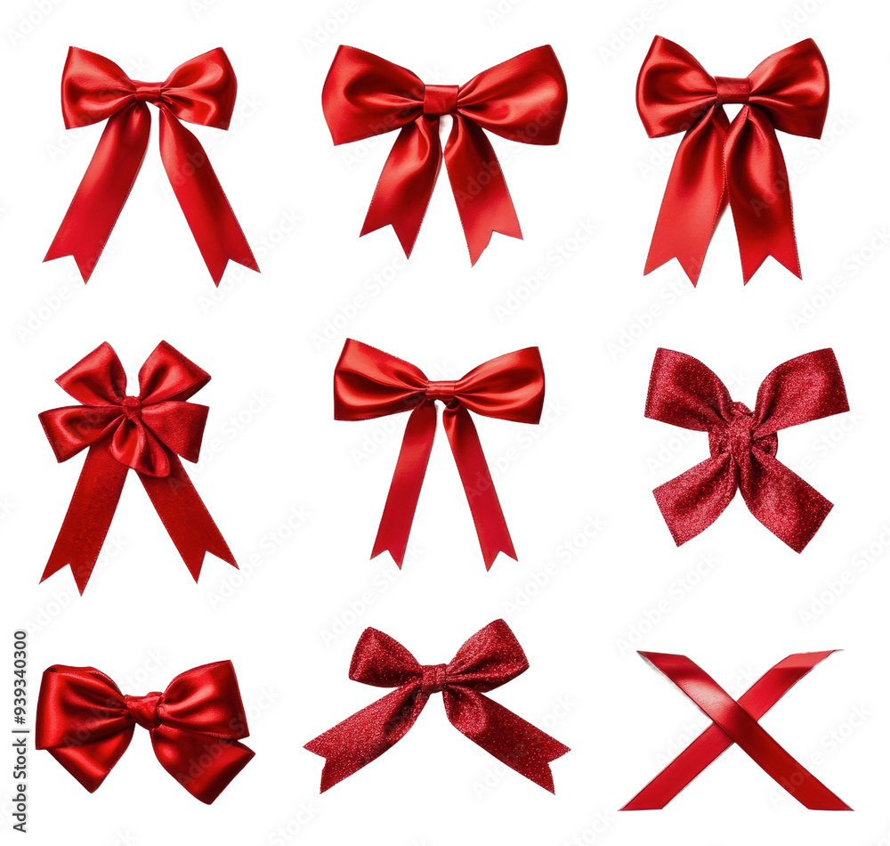PNG Red ribbons in varied bow styles PNG Red ribbons in varied bow styles