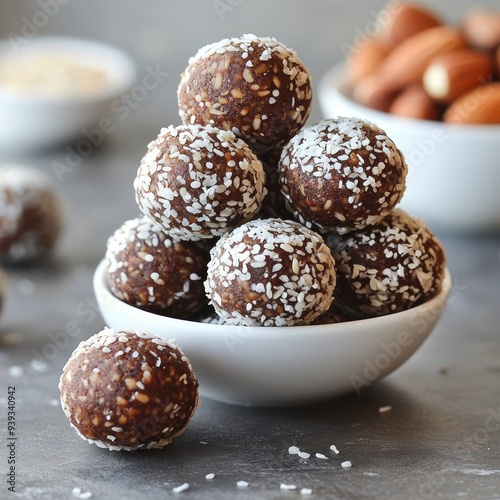 Coconut and Almond Energy Balls in a Bowl - Food Photography