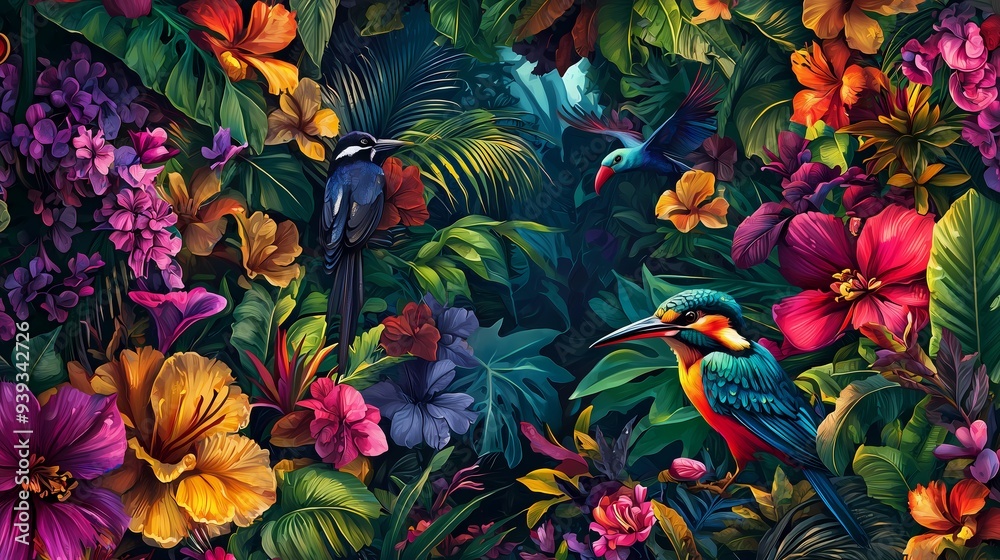 Tropical Birds and Flowers.