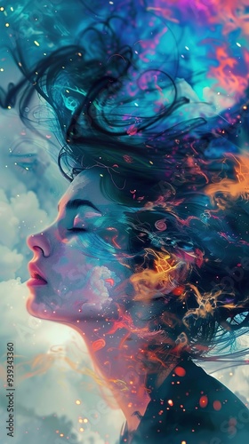 Dreamy Abstract Portrait with Glowing Colors and Textures