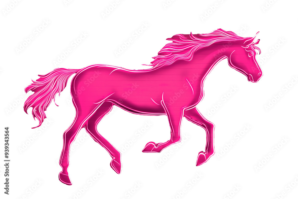A pink horse gallops across on PNG cutout transparent background. The horse's mane and tail flow in the wind. A pink horse gallops across on PNG cutout transparent background. The horse's mane and tail flow in the wind.