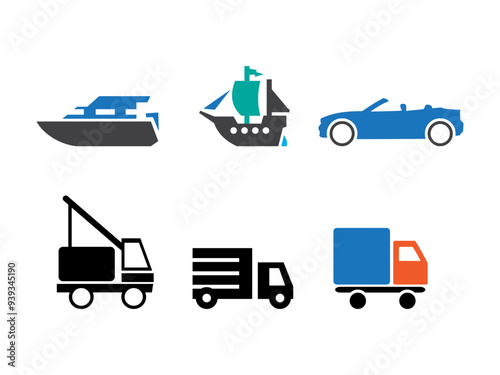 Transportation  Icon Set. Public Transport Station Glyph Symbol Boat, Car and truck free vector svg file