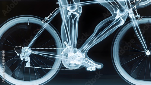 X-Ray of a Cyclist Pedaling: An x-ray image of a cyclist pedaling, capturing the leg and hip movement. photo