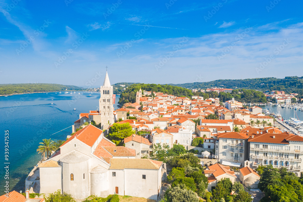 Aerial view of old town of Rab on the Island of Rab, Croatia
