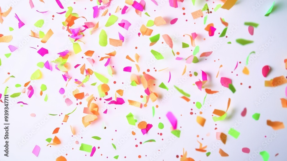 Colorful confetti scattered on a white background, perfect for celebrations and festivities. Colorful confetti scattered on a white background, perfect for celebrations and festivities.