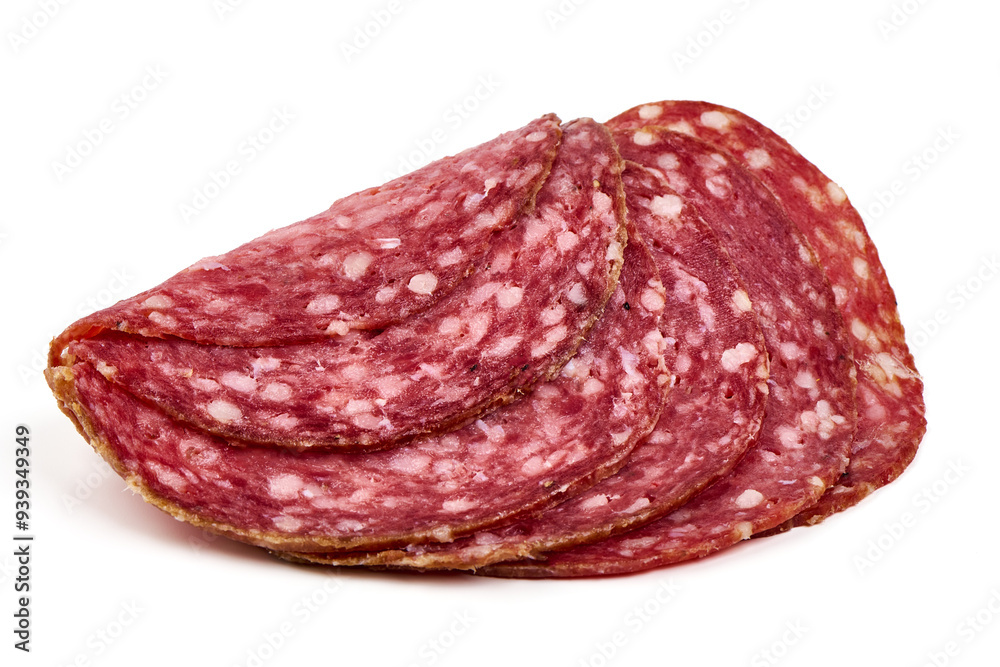 Fototapeta premium Smoked Milano Salami Sausage, isolated on white background.