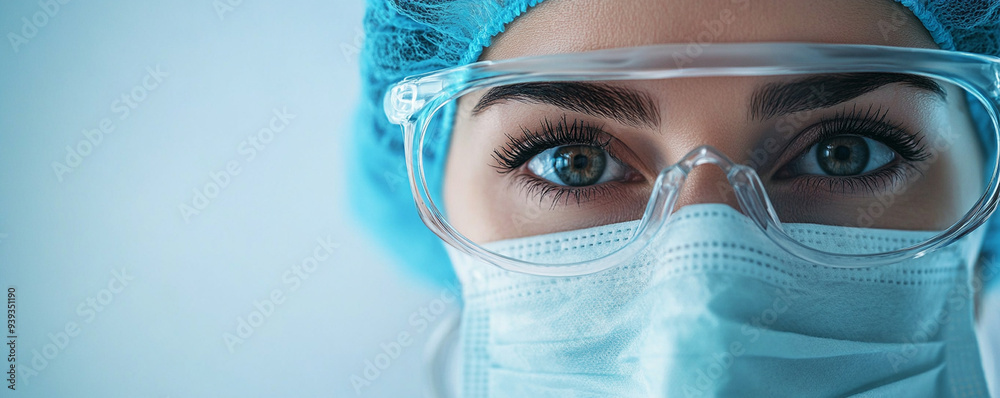 Female doctor face in mask close up during epidemic Female doctor face in mask close up during epidemic