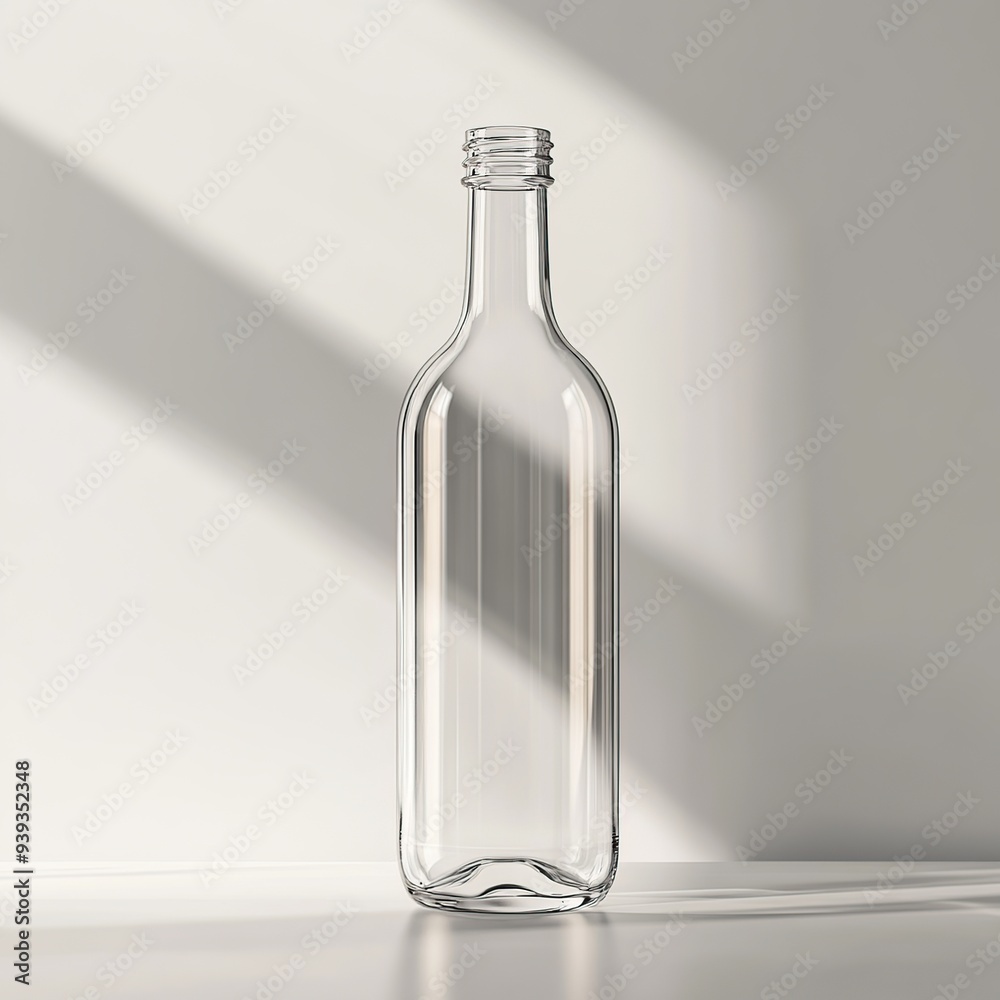 A clear glass bottle with a simple design on a white background. A clear glass bottle with a simple design on a white background.