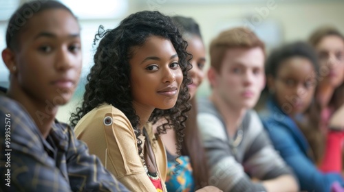 A diverse college student group participating in a classroom discussion