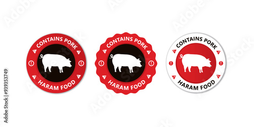 Haram label stamp sign vector isolated with text announcement warning the haram food contains pork label for product manufacture, food and baverage agriculture sign symbol vector illustration
