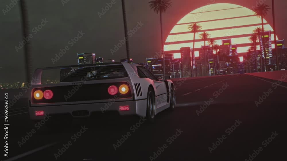 Retro synthwave VHS car drive Loop, 80s retro animation