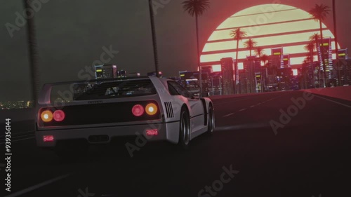 Retro synthwave VHS car drive Loop, 80s retro animation