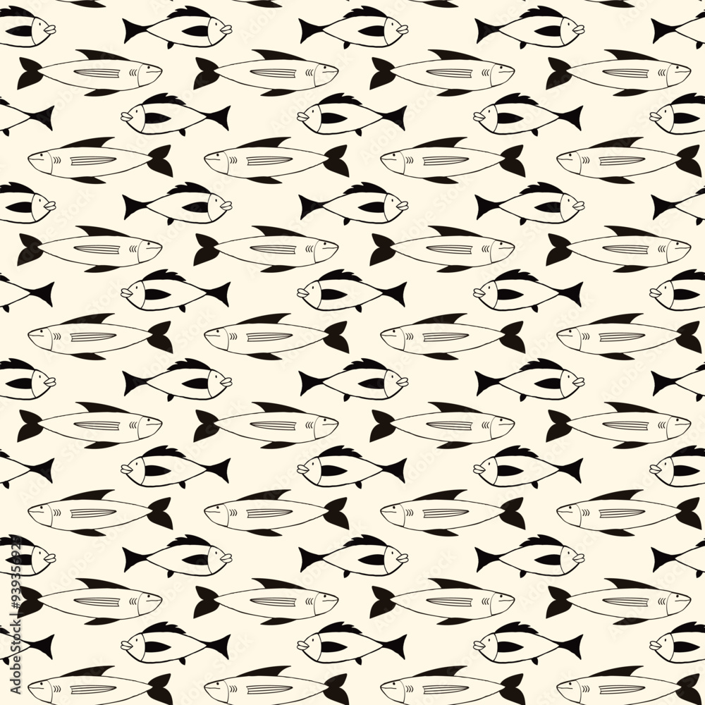Freaky quirky fishes pattern in modern doodle style. Vector illustration Freaky quirky fishes pattern in modern doodle style. Vector illustration