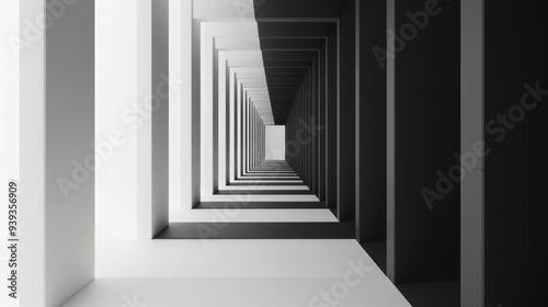 The image depicts an infinite staircase, presenting a series of monochromatic rectangles receding into the distance, highlighting minimalist and modern design.