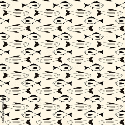 Freaky quirky fishes pattern in modern doodle style. Vector illustration