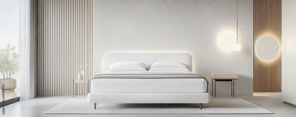 AI-powered smart bed adjusting temperature and firmness for optimal sleep, futuristic bedroom design, advanced home comfort AI-powered smart bed adjusting temperature and firmness for optimal sleep, futuristic bedroom design, advanced home comfort