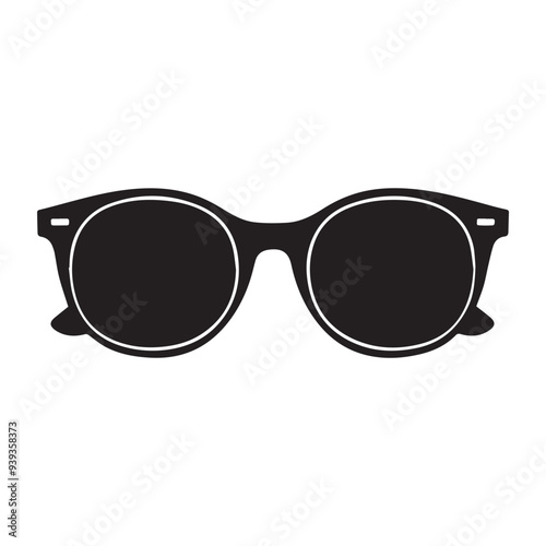 Black silhouette icon of classic retro-style sunglasses. Simple vector illustration of fashionable eyewear isolated on a white background.