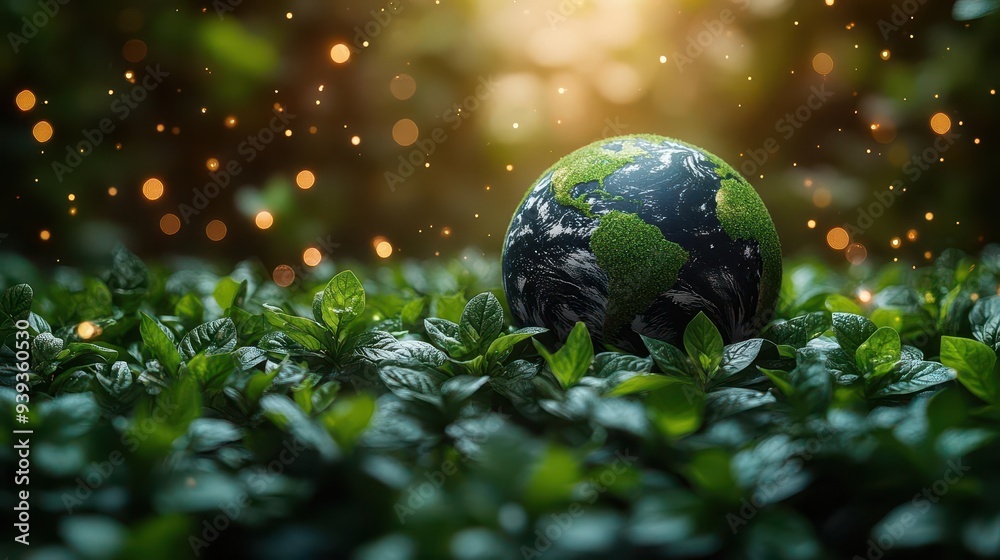 conceptual image of earth as a green oasis surrounded by symbols of sustainable business practices renewable energy and corporate responsibility conceptual image of earth as a green oasis surrounded by symbols of sustainable business practices renewable energy and corporate responsibility